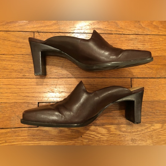 Vintage 90s Sam & Libby leather square toe mules brown 8 1/2 - Picture 6 of 8